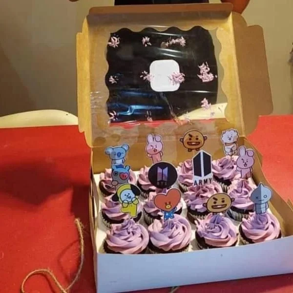 Custom BTS Birthday Cake and Cupcakes