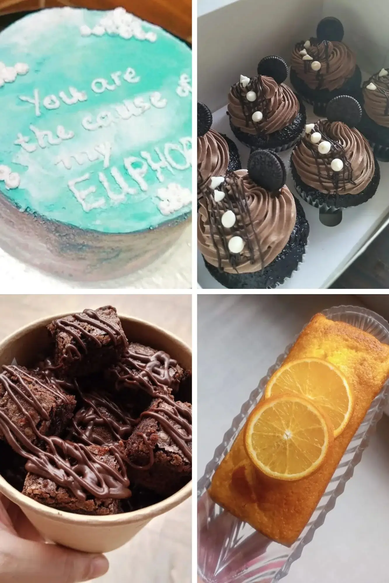 Sweet treats collection featuring brownies, bento cakes, cupcakes and tea cakes