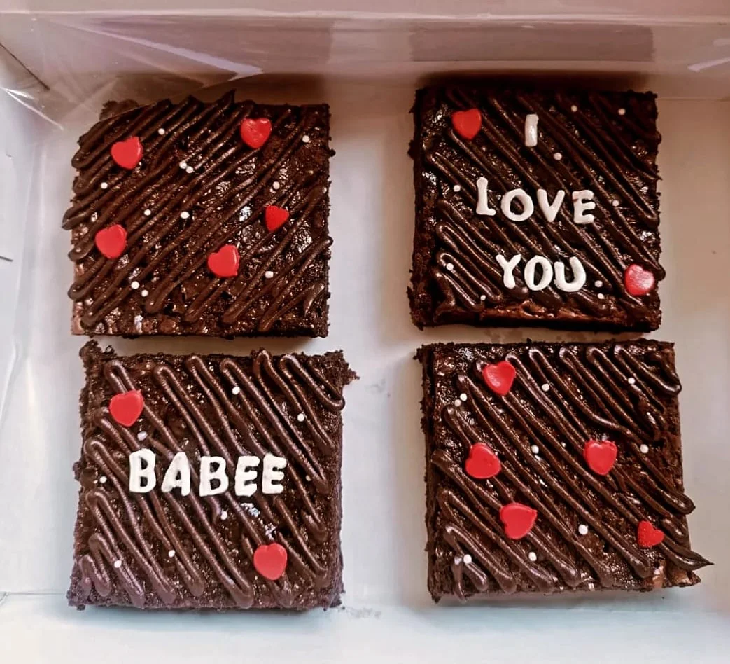 Freshly baked brownie box for sharing